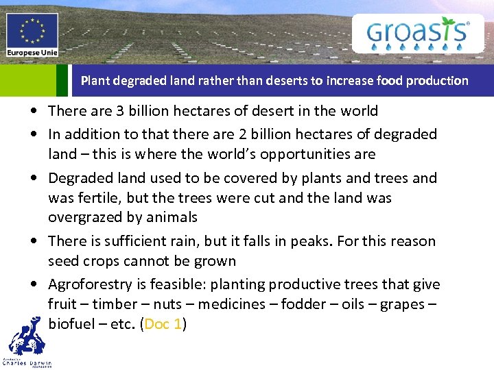 Plant degraded land rather than deserts to increase food production • There are 3