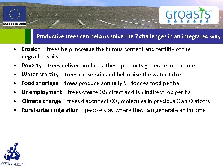 Productive trees can help us solve the 7 challenges in an integrated way •