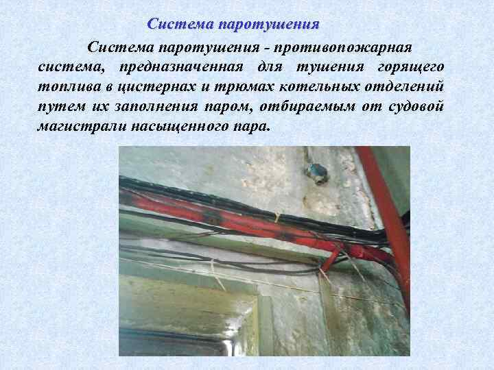 Система паротушения - противопожарная система, предназначенная для тушения горящего топлива в цистернах и трюмах
