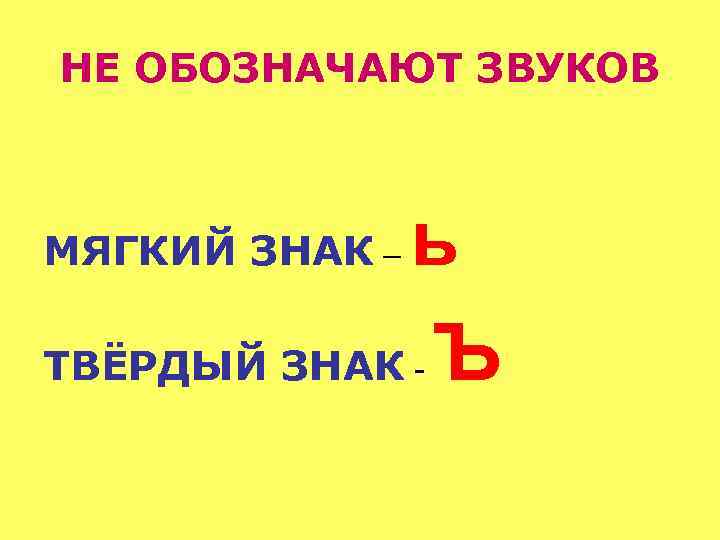 НЕ ОБОЗНАЧАЮТ ЗВУКОВ ь ТВЁРДЫЙ ЗНАК Ъ МЯГКИЙ ЗНАК – - 