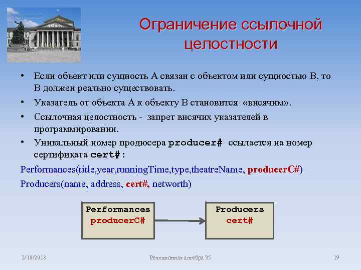 Ограничение ссылочной целостности • Если объект или сущность A связан с объектом или сущностью