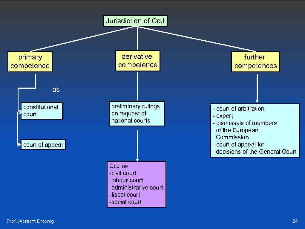 Jurisdiction of Co. J derivative competence primary competence further competences preliminary rulings on request