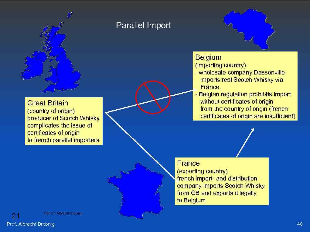 Parallel Import Belgium Great Britain (country of origin) producer of Scotch Whisky complicates the