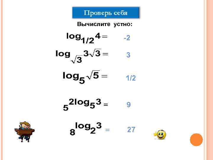 Гимназия № 8 Сочи Проверь себя Вычислите устно: -2 3 1/2 = 9 =