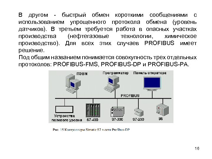 В другом - быстрый обмен короткими сообщениями с использованием упрощенного протокола обмена (уровень датчиков).