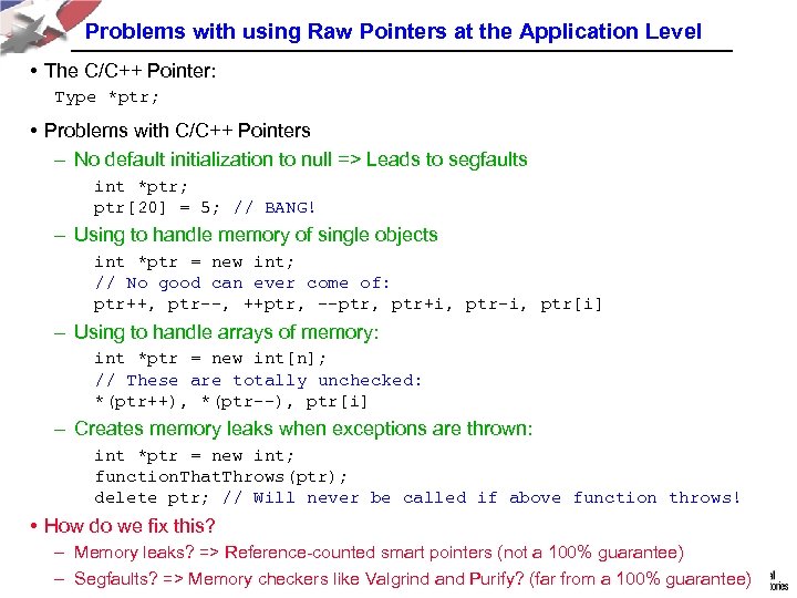 Problems with using Raw Pointers at the Application Level • The C/C++ Pointer: Type