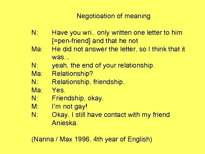 Negotioation of meaning N: Ma: N: M: N: Have you wri. . only written