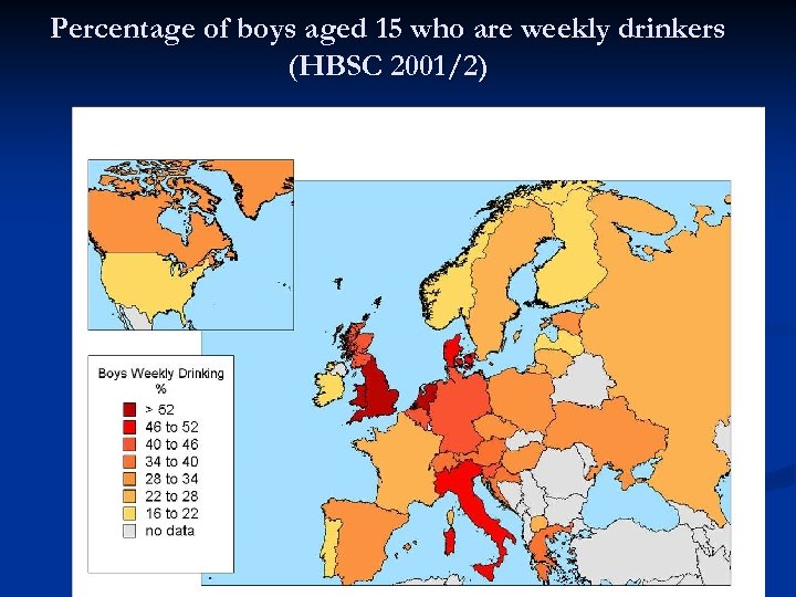 Percentage of boys aged 15 who are weekly drinkers (HBSC 2001/2) 
