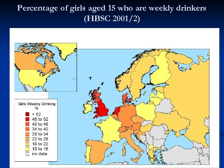 Percentage of girls aged 15 who are weekly drinkers (HBSC 2001/2) 