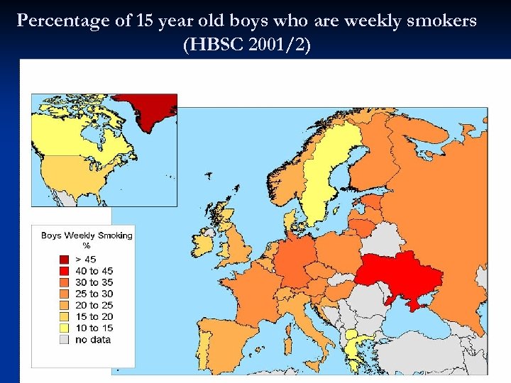 Percentage of 15 year old boys who are weekly smokers (HBSC 2001/2) 
