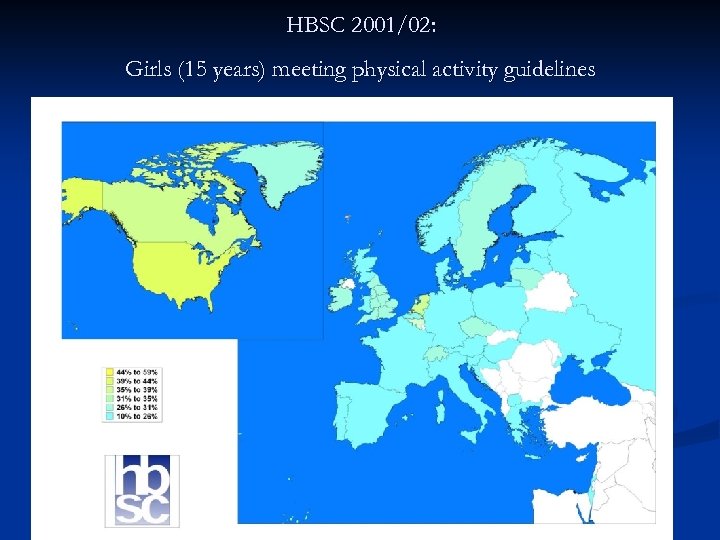 HBSC 2001/02: Girls (15 years) meeting physical activity guidelines 