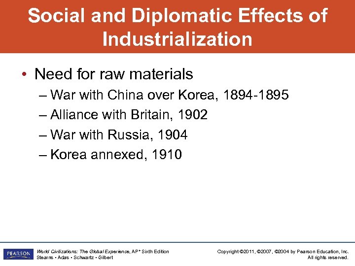 Social and Diplomatic Effects of Industrialization • Need for raw materials – War with