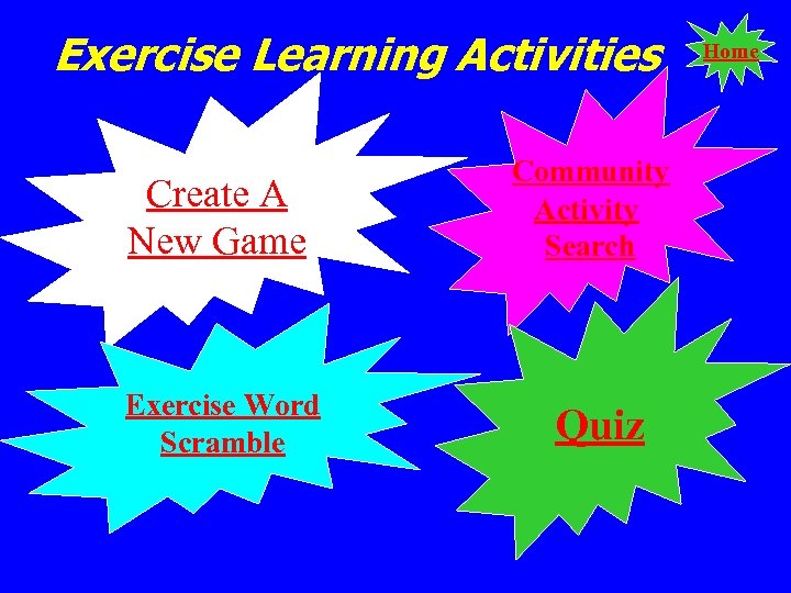 Exercise Learning Activities Create A New Game Community Activity Search Exercise Word Scramble Quiz