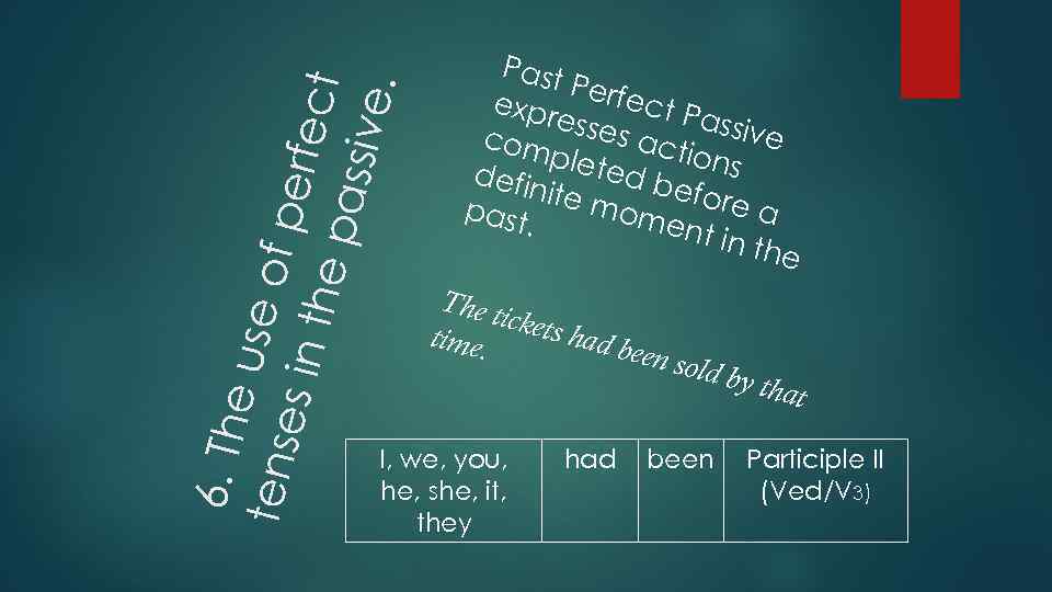 6. Th e use tens of pe es in rfect the p assiv e.