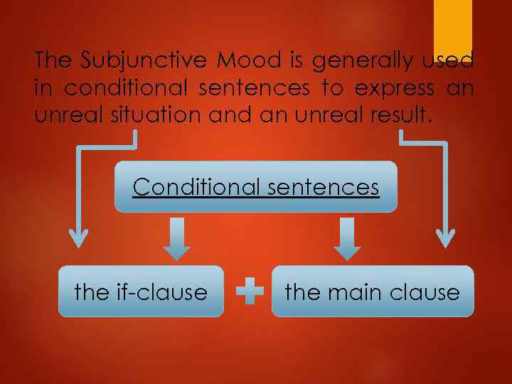 The Subjunctive Mood is generally used in conditional sentences to express an unreal situation