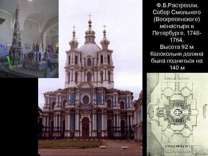 Ф. Б. Растрелли. Собор Смольного (Воскресенского) монастыря в Петербурге. 17481764. Высота 92 м Колокольня