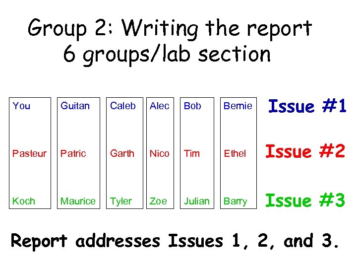 Group 2: Writing the report 6 groups/lab section You Guitan Caleb Alec Bob Bernie