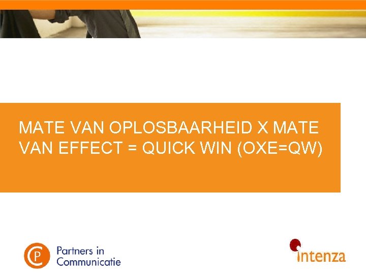 MATE VAN OPLOSBAARHEID X MATE VAN EFFECT = QUICK WIN (OXE=QW) 