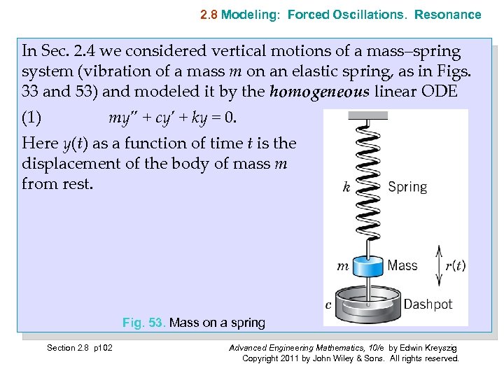 2. 8 Modeling: Forced Oscillations. Resonance In Sec. 2. 4 we considered vertical motions