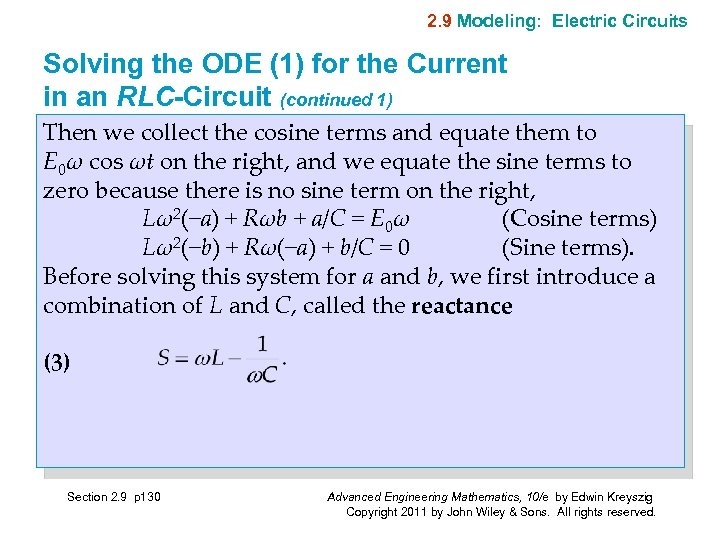 2. 9 Modeling: Electric Circuits Solving the ODE (1) for the Current in an