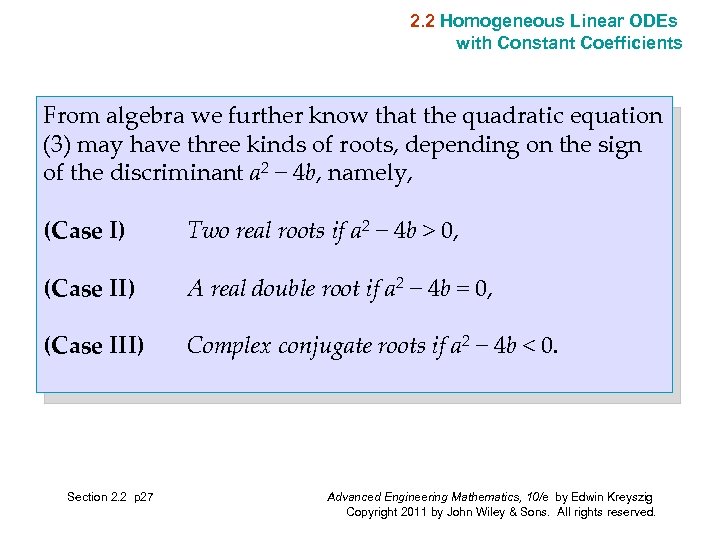 2. 2 Homogeneous Linear ODEs with Constant Coefficients From algebra we further know that