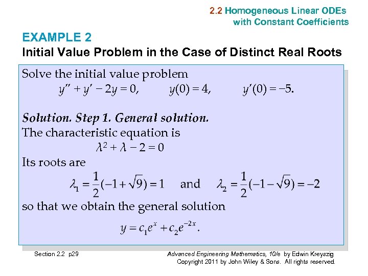 2. 2 Homogeneous Linear ODEs with Constant Coefficients EXAMPLE 2 Initial Value Problem in