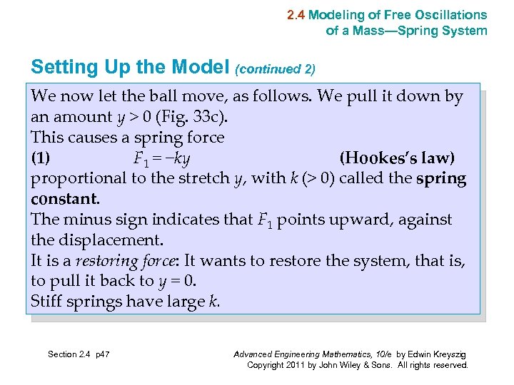 2. 4 Modeling of Free Oscillations of a Mass—Spring System Setting Up the Model