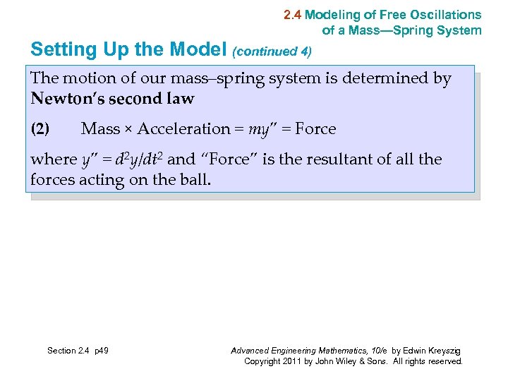 2. 4 Modeling of Free Oscillations of a Mass—Spring System Setting Up the Model