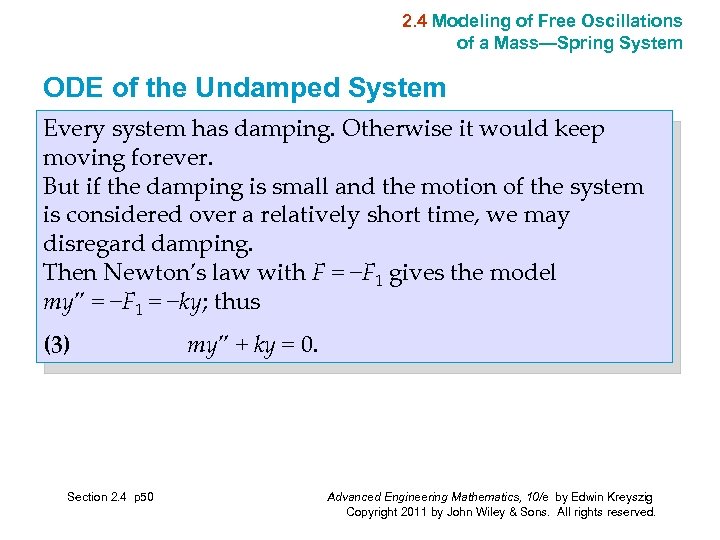 2. 4 Modeling of Free Oscillations of a Mass—Spring System ODE of the Undamped