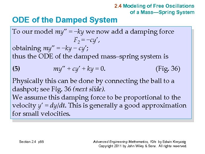 2. 4 Modeling of Free Oscillations of a Mass—Spring System ODE of the Damped