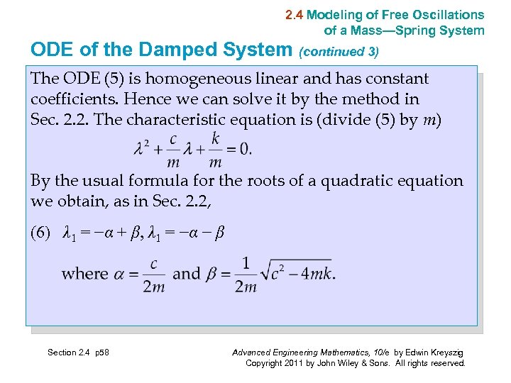 2. 4 Modeling of Free Oscillations of a Mass—Spring System ODE of the Damped