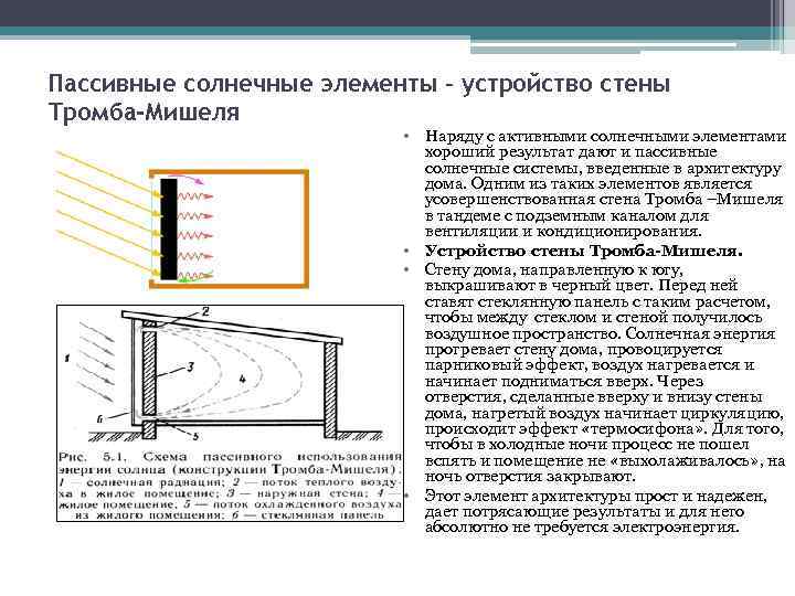 Пассивные солнечные элементы – устройство стены Тромба-Мишеля • Наряду с активными солнечными элементами хороший