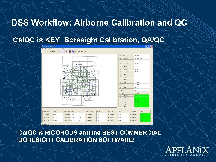 DSS Workflow: Airborne Calibration and QC Cal. QC is KEY: Boresight Calibration, QA/QC Cal.