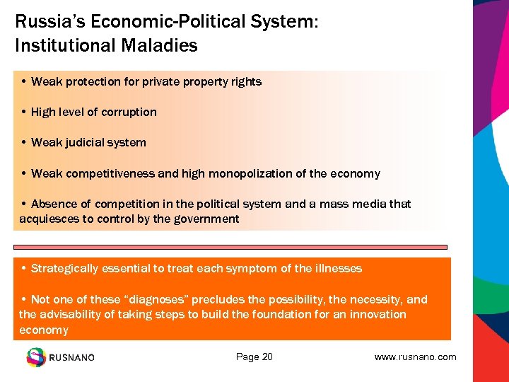 Russia’s Economic-Political System: Institutional Maladies • Weak protection for private property rights • High