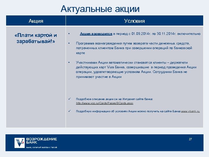Актуальные акции Акция «Плати картой и зарабатывай!» Условия • Акция проводится в период с