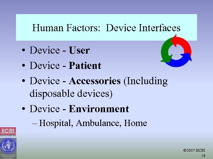 Human Factors: Device Interfaces • Device - User • Device - Patient • Device