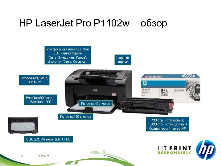 HP Laser. Jet Pro P 1102 w – обзор Контрольная панель с 3 мя