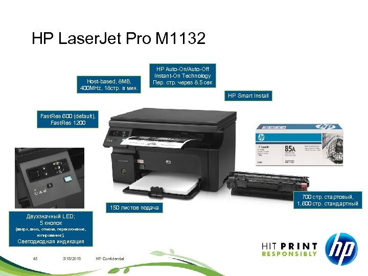 HP Laser. Jet Pro M 1132 Host-based, 8 MB, 400 MHz, 18 стр. в