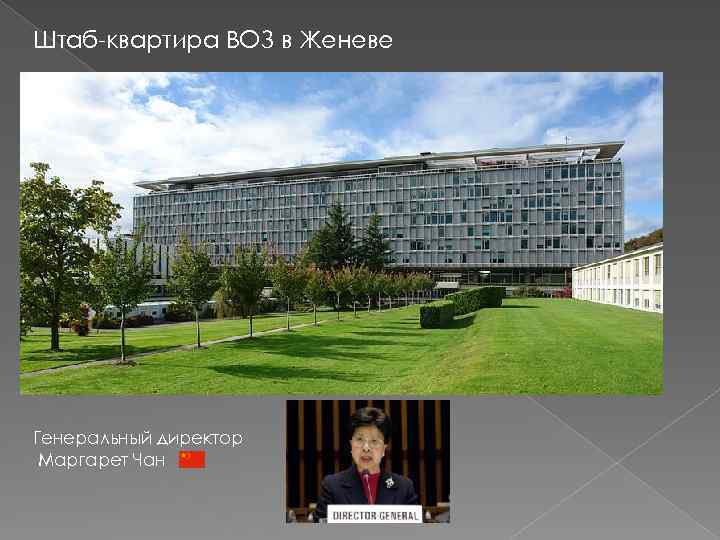 Штаб-квартира ВОЗ в Женеве Генеральный директор Маргарет Чан 