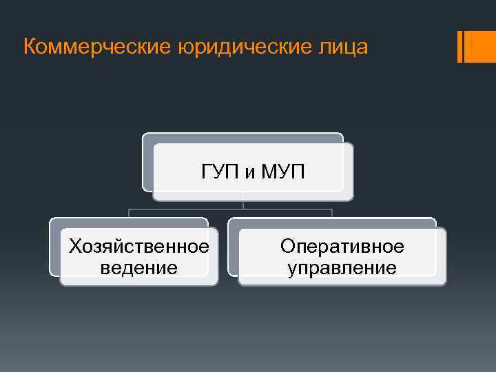 Коммерческие юридические лица ГУП и МУП Хозяйственное ведение Оперативное управление 