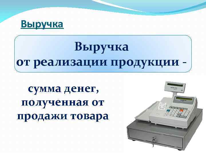 Выручка от реализации продукции сумма денег, полученная от продажи товара 