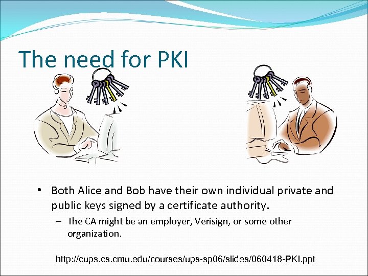 The need for PKI • Both Alice and Bob have their own individual private