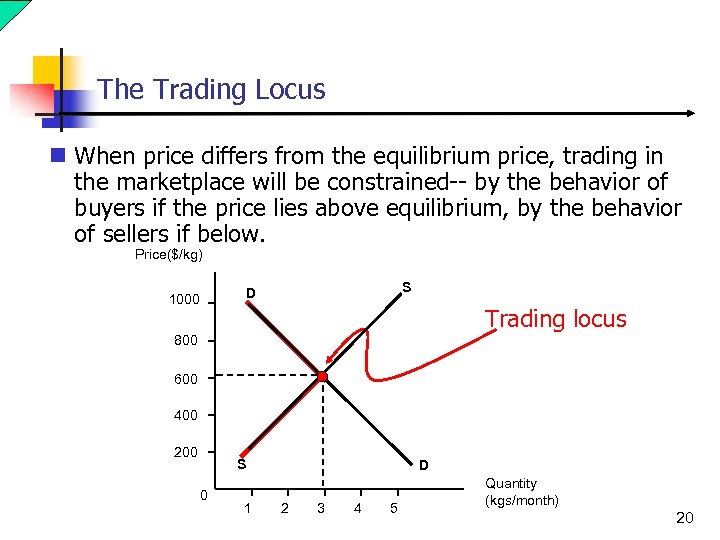 The Trading Locus n When price differs from the equilibrium price, trading in the