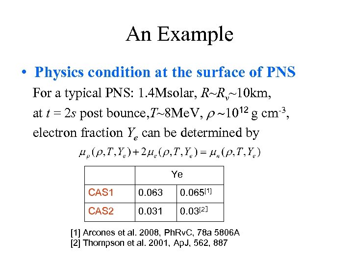 An Example • Physics condition at the surface of PNS For a typical PNS: