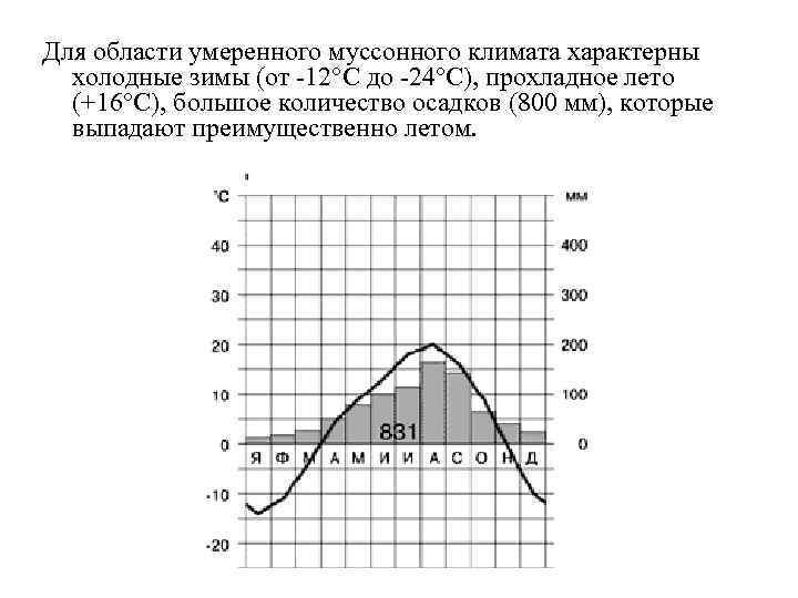 Для области умеренного муссонного климата характерны холодные зимы (от -12°С до -24°С), прохладное лето