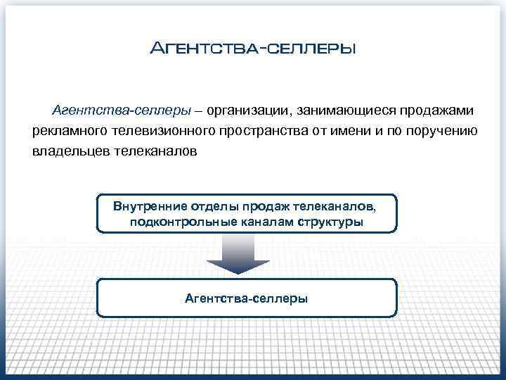 Агентства-селлеры – организации, занимающиеся продажами рекламного телевизионного пространства от имени и по поручению владельцев