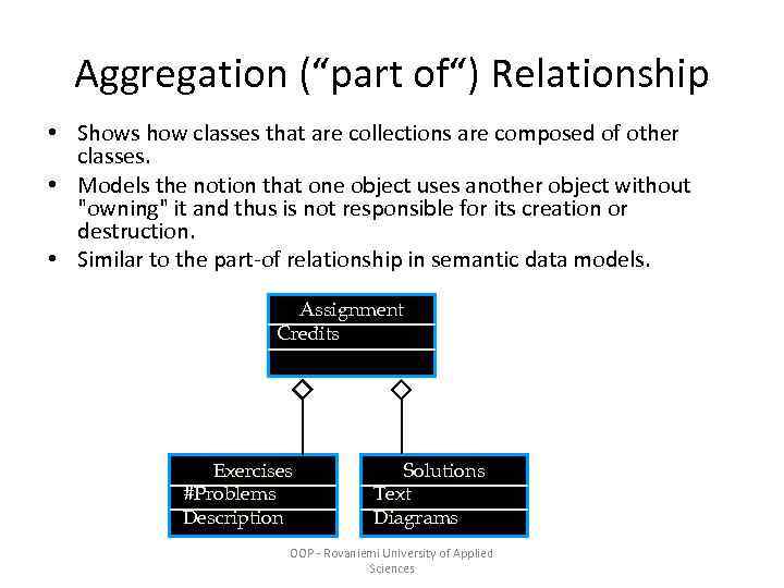 Aggregation (“part of“) Relationship • Shows how classes that are collections are composed of