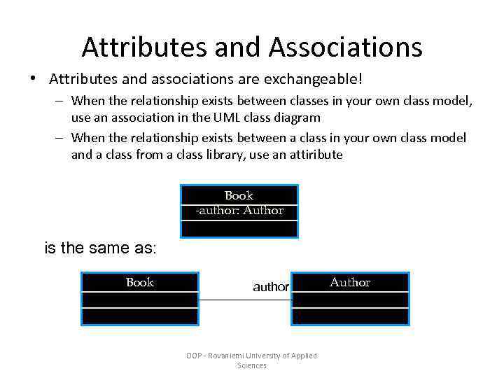 Attributes and Associations • Attributes and associations are exchangeable! – When the relationship exists