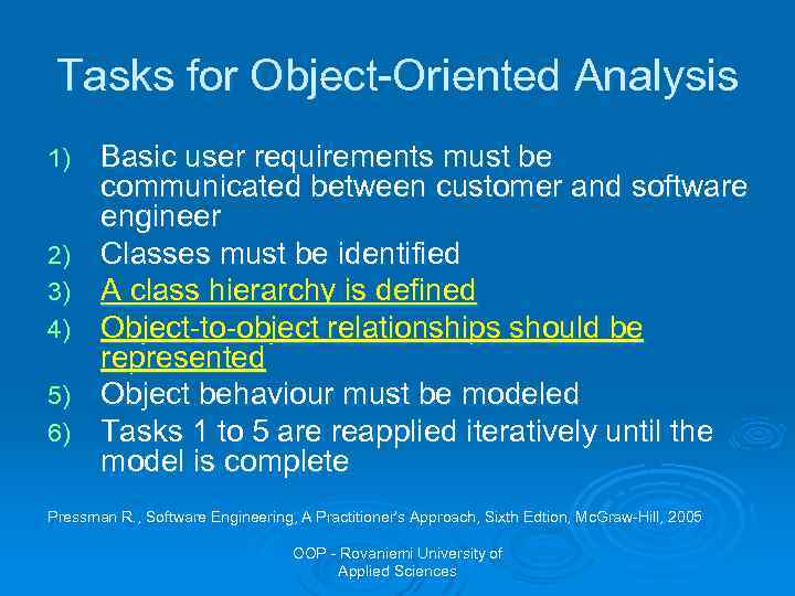 Tasks for Object-Oriented Analysis 1) 2) 3) 4) 5) 6) Basic user requirements must