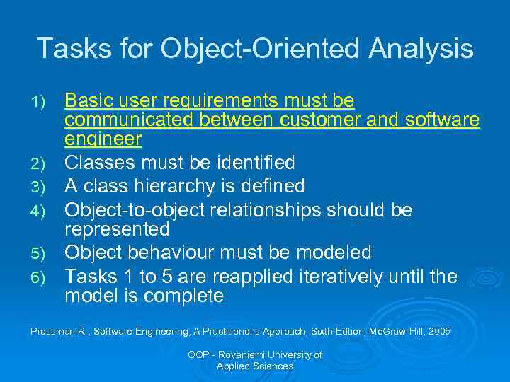 Tasks for Object-Oriented Analysis 1) 2) 3) 4) 5) 6) Basic user requirements must